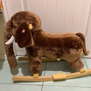 Plush Brown Elephant Rocking Toy - Soft Upholstered Rocker With Sound